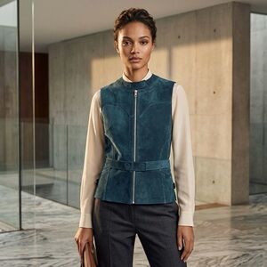 Christian Dior Green Suede Leather Biker Vest – Size US 12